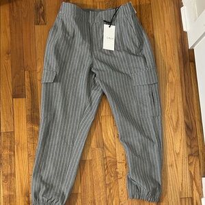 Calia Hi-Rise Gray Pinstripe Cargo Jogger Pants